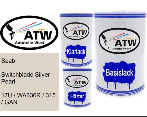 Saab, Switchblade Silver Pearl, 17U / WA636R / 315 / GAN: 500ml Lackdose + 500ml Klarlack + 250ml Härter - Set, von ATW Autoteile West.